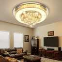 24" Modern Crystal Dimmable Chandeliers for Living Room LED Chandeliers Flush Mount Ceiling Light Fixture Dining Room Bedrooms Silver