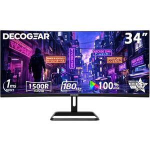 Deco Gear 34 Curved Gaming Monitor, 180Hz 34401440 Ultrawide UWQHD Screen for Laptop & PC, Adaptive Sync, R1500 VA Panel, HDR, 100% sRGB, Dual HDMI/DP, 21:9, VESA Mount, American Seller