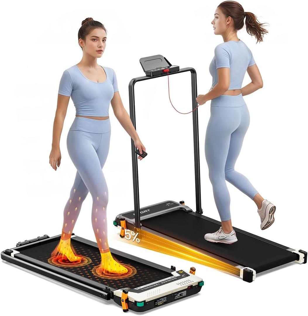 FUNRAY Versatile Walking Pad Treadmill with Incline - Dual-Sided Under Desk Treadmill with Foot Massage,2 in 1 Walking Machine for Home/Office with 330LBS Weight Capacity (Classic)