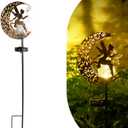 Solar Lights Garden Decorations Outdoor-Moon Fairy Lights with Crackle Glass Globe, Lawn Decorative Lights Waterproof Warm White LED, Decoration for Pathway Lawn Patio Courtyard Backyard(Moon Fairy)