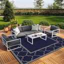 GENIMO 10 'x10 ' Outdoor Rug for Patio Clearance, Waterproof Indoor Outdoor Plastic Straw Rugs Carpet, Reversible Outside Area Rv Mat for Camping, Balcony Porch, Deck, Picnic, Beach (Blue & Grey)