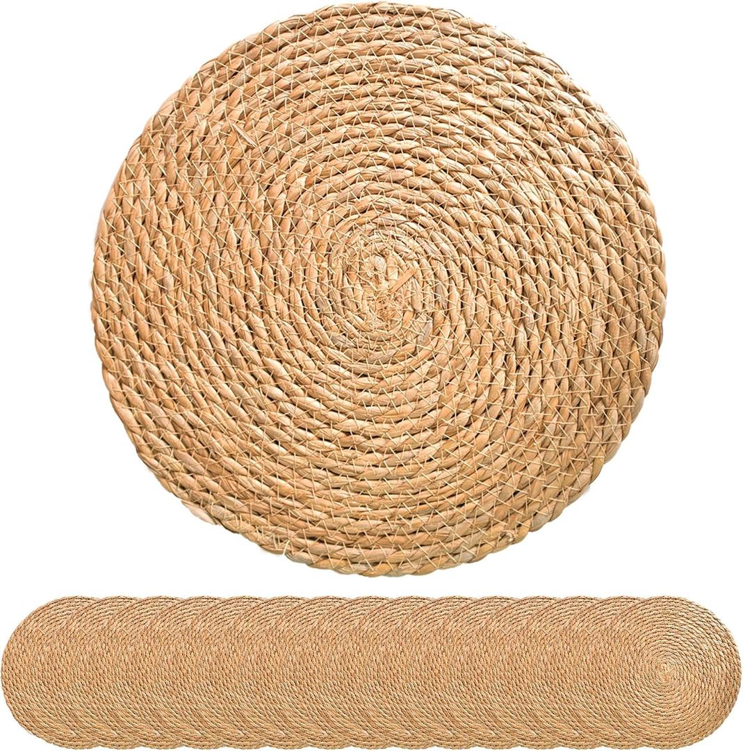 13 Inch Round Woven Plate Placemats Set of 15, Farmhouse Rustic Straw Braided Chargers Place Mats, TwinnekYR Large Boho Cattail Weave Table Mats, for Dining Plates Table Decor Home Wedding Party