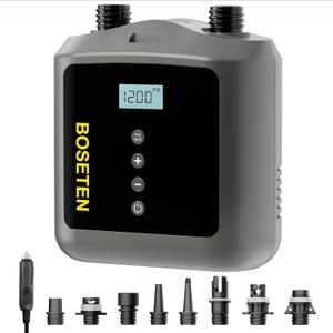 BOSETEN Paddle Board Pump, SUP Electric Air Pump, Deflation Function, Auto-Off, 12V DC Car Connector for Inflatable Stand Up Paddle Board, Kayaks, Boats, Inflators, Paddleboards