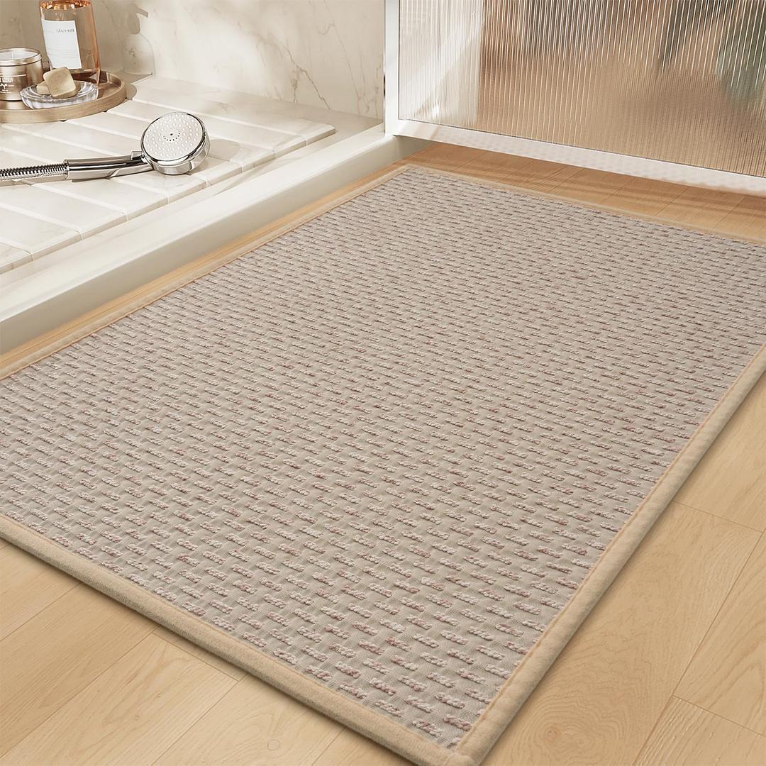 RESARE Non Slip Bath Mat - Machine Washable Bathroom Rug, Super Absorbent Quick Dry Bath Mat, Bath Rug Ultra Soft Rug for Bathroom Floor, 24"x35" Beige