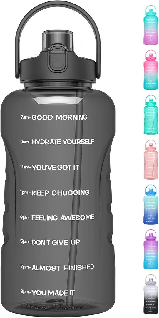 HydroPal 1 Gallon Water Bottles with Straw, 128 oz Water Bottle BPA Free Innovative 2-IN-1 Lid Gym Bottle with Times to Drink Motivational, Large for Sports Fitness Camping Water Jug 13.8X5.5 inch