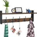 Homode Coat Rack with Wall Mount, 24 Inch Long Entryway Wall Shelf with Hooks, Wood Hanger with Storage Shelf for Bathroom, Hallway, Rustic Brown Black