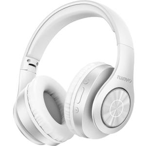 TUINYO Bluetooth Headphones Wireless, Over Ear Stereo Wireless Headset 40H Playtime with deep bass, Soft Memory-Protein Earmuffs, Built-in Mic Wired Mode PC/Cell Phones/TV-White