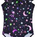 Bathing Suits for Girls Size 120 Black Stars Swimwear Shoulder Ruffle Swimsuits
