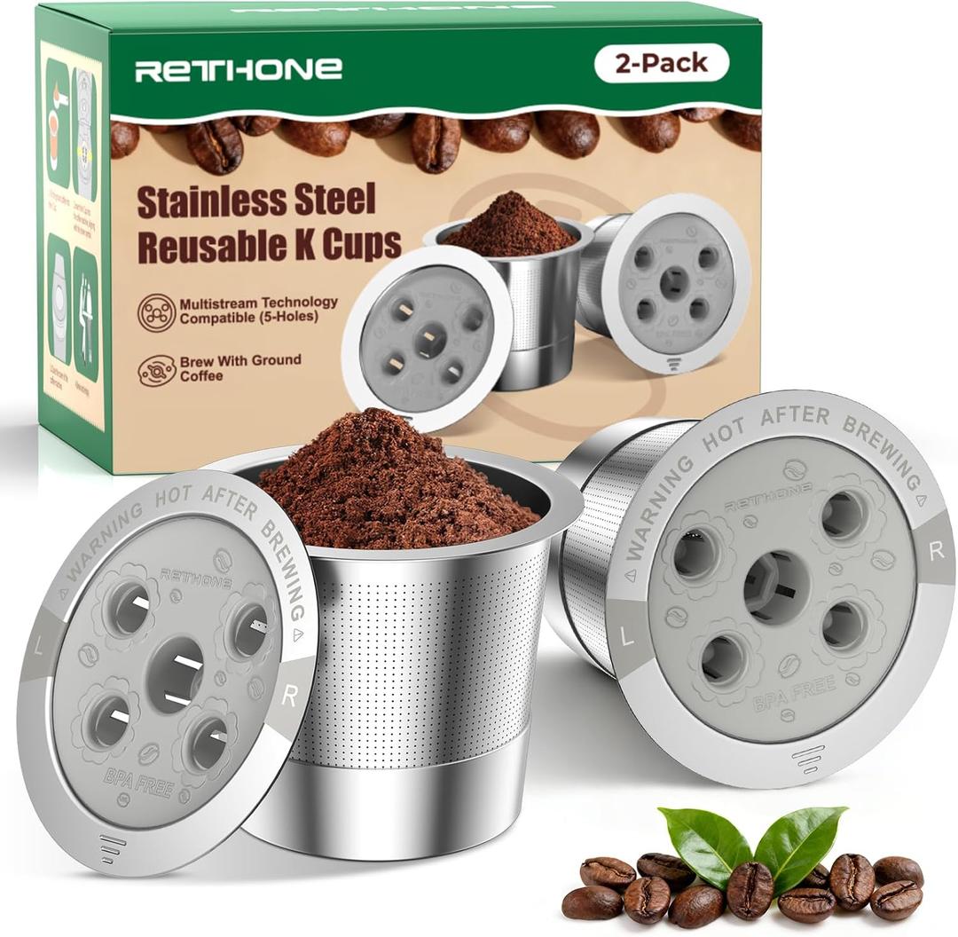 RETHONE Reusable K Cups for Keurig Supreme: Stainless Steel 5-Hole Coffee Pods Multistream K Cup Refillable Mesh Filter Compatible with K Supreme/K-Slim/K-Duo Gen2/K-Brew Chill - Easy Clean,Planet