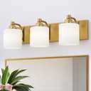 Mecgirn Stainless Steel Milk Glass Vanity Lights for Bathroom, 3 Light Gold Bathroom Light Fixtures Over Mirror, Ceramic E26 Sockets Wall Mounted