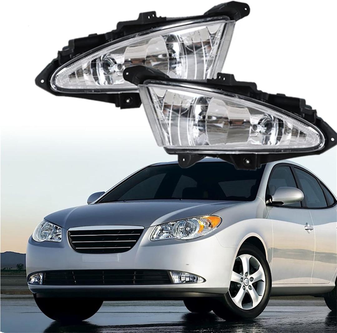 WFLNHB 1 Pair Fog Lights Replacement for 2007-2010 Hyundai Elantra Clear Lens Bumper Driving Fog Lamps