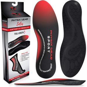 Physix Gear Orthotic Insoles for Men & Women - Arch Support Orthotics Insole, Orthopedic Insoles, Inserts for Men & Women, Foot Insoles for Plantar Fasciitis Comfort, Shoe Insert, Feet, Red/Black, S