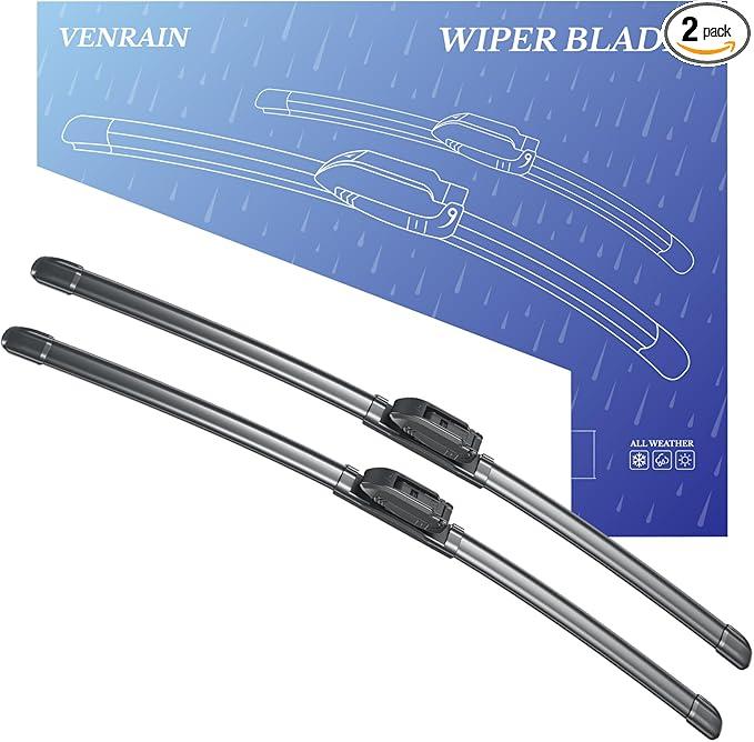 VENRAIN Wiper Blades, OEM Quality, Premium All-Season PTFE Rubber, Quiet & Streak-Free, J-Hook, Automotive Replacement Windshield Wiper Blades (24"+18" Pair for Front Windshield)