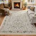 Beige Floral 5x7 Area Rugs for Living Room Large Washable Rug Vintage Forest Low Pile Non Slip Stain Resistance Soft Carpet for Dining Room, Bedroom, Office Rug, Kids Room, Nursery Room, Playroom