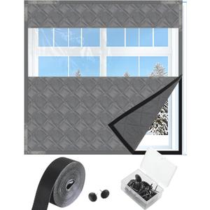 Beeveer 63 x 63 Inch Visible Thermal Window Insulation Kit for Winter Reusable Oxford Cloth Cotton Layer Thermal Window Cover for Winterizing Thicken Warm Winter Waterproof Attic Insulation Cover
