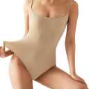 SUUKSESS Women Sexy Square Neck Thong Bodysuit Backless Cami Bodysuit Top (Beige, L)
