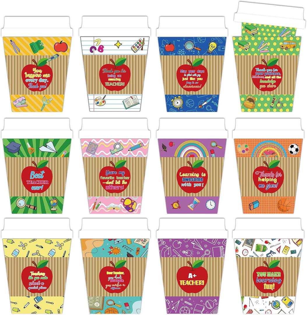 10 x Jansun 12 Pack Teacher Appreciation Coffee Gift Card Holders, Teacher Appreciation Gift Card Holders Teachers Day Appreciation Present for Colleague Teacher Holiday Gift Supplies