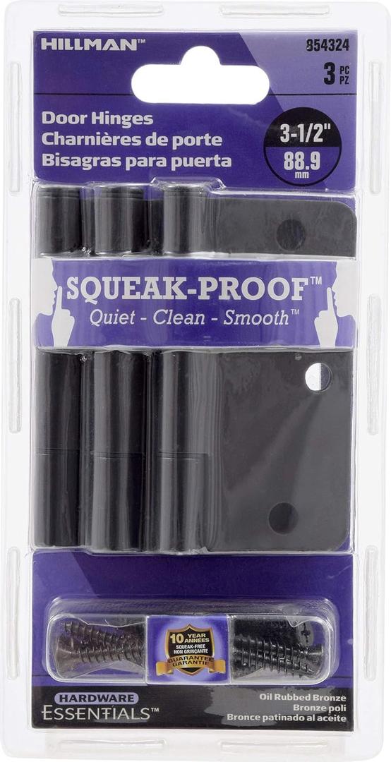 Hardware Essentials 854324 Smooth Corner Squeak-Proof Door Hinges, 3-1/2 inch, Oil Rubbed Bronze, 1 Count