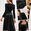 BeryLove Women Velvet Dress Cocktail Party Evening Dresses Long Sleeve Wedding Guest Formal Dresses (Black, XXL)
