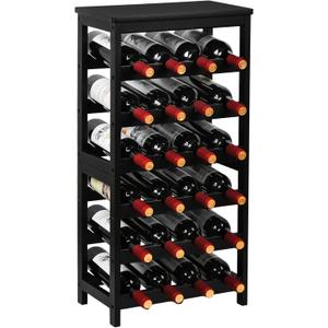 VASMIA Wine Rack Freestanding Floor, 6-Tier Display Wine Storage Shelves with Table Top, 24-Botttle Bamboo Wine Rack Shelf for Kitchen Bar Dining Room Living Room, Black