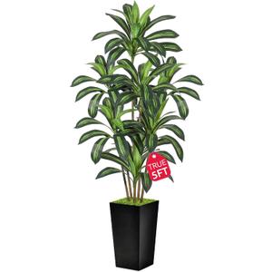 Realistic Artificial Indoor Plant Tree - Tall Fake Dracaena Potted Plant for Home Office Decor, Living Room & Bedroom - Lifelike Faux Plant Tree with Pot-Palm Tree (Black, 5FT)