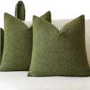 Foindtower Set of 2, Decorative Textured Boucle Throw Pillow Covers Accent Solid Pillow Cases Neutral Soft Cozy Couch Cushion Case for Chair Sofa Bedroom Living Room Home Decor 26" x 26" Green