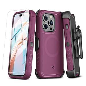 M MYBAT PRO Maverick Series for iPhone 15 Pro Max Case with Belt Clip Holster,[Compatible with Magsafe] w/Screen Protector, Anti-Drop,Shockproof,with 360Rotating Kickstand,Heavy Duty Protection