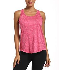 HLXFHB Workout Tank Tops for Women Gym Exercise Athletic Yoga Tops Racerback Sports Shirts (Rose Red, Large)