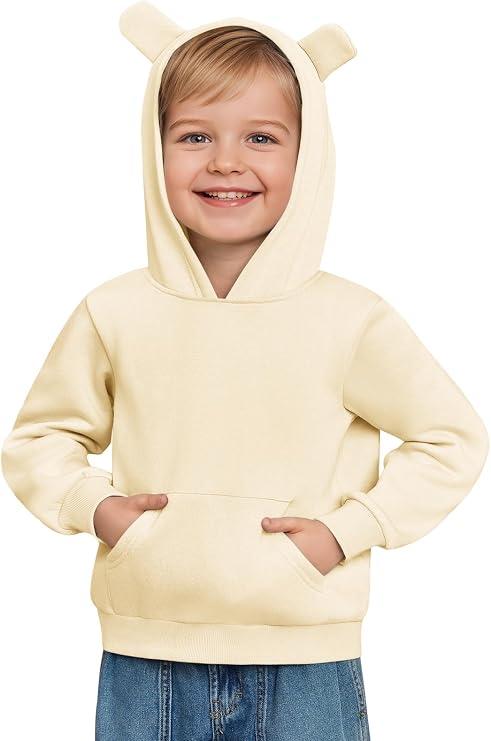 Haloumoning Baby Toddler Kid Boy Hooded Sweatshirts Fleece Hoodies Ear Hoodie Pullover Clothes with Pocket 3-4T