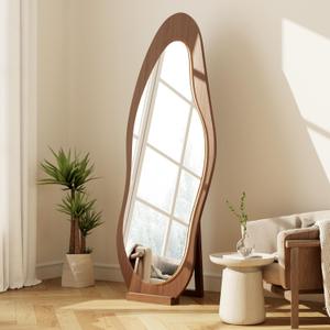 WoodsWhisper 69"x 24" Wavy Mirror Full Length,Lights Irregular led Full Length Mirror, Wavy Wall Mirrors,Shatter-Proof Hanging or Leaning Against Wall for Cloakroom/Bedroom/Living Room,Walnut