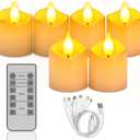SoulBay 6pcs LED Candles Rechargeable with Remote, 1.5" D x 2.28" H Flameless Flickering Fake Battery Candles with Timer, No Battery Needed, White Electric Small Votives for Lantern Table Home Decor