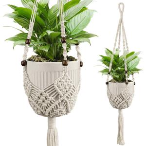 Macrame Plant Hanger - Fits 3 to 6 inches Pots for Indoor Outdoor, 35 Inch, Set of 2, Ivory (POTS NOT Included)