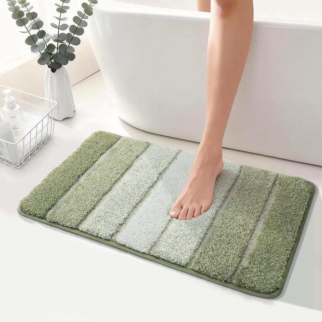 COSY HOMEER Bathroom Rugs 30"x20", Ultra Soft Absorbent Bath Mat with Non-Slip TPR Backing, Machine Washable Shaggy Rug for Bathroom Floor, Green