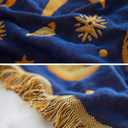 FN Sun and Moon Stars Hippie Throw Blanket Celestial Tapestry Double-Sided Reversible Woven Cotton Home Decor Chair Bedding Couch Recliner Cover Loveseat Oversized Tassels Blue Yellow (91x71)