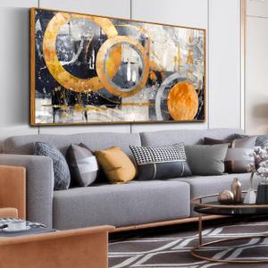 CGXART Yellow Abstract Wall Art - Framed Wall Art Bedroom - Large Modern Wall Decor for Living Room Ready to Hang Size 29" x 59" (Black and Gold)