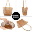 VOROLO Mesh Tote Beach Bag,Women Fairycore Hobo Bag,Shoulder Bag,Soft Summer Casual Crochet Bags (Khaki)