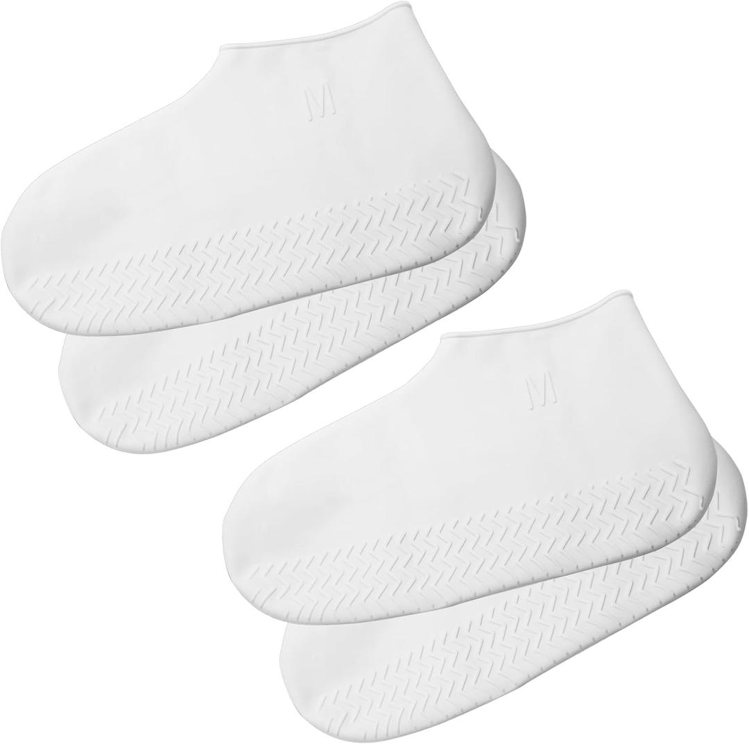 2 Pairs Waterproof Shoe Covers, Reusable Silicone Non Slip Rain Shoe Covers for Women and Men, Clear Waterproof Boot Covers for Outdoor Rainy Muddy Days (Medium Size)