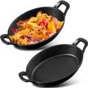 Mifoci 2 Pack Mini Cast Iron Fajita Skillet, 8.5" x 6.1" Oval Sizzling Steak Plate Pan Small Ramekin Set Black Casserole Dish for Stove Oven Grill Restaurant Kitchen Indoor Outdoor Picnic
