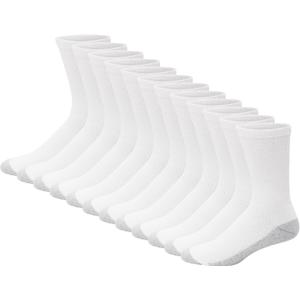 Hanes Men's Double Tough Socks, Crew and Ankle Moisturing Wicking Socks, Black & White, Multi-Packs (White, L)