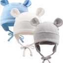 JANGANNSA Winter Baby Newborn Hat Cotton Baby Boy Beanie Autumn Infant Girls Hats 6-12Months 3 Pack (White+Gray+Sky Blue, 6-12 Months)