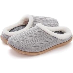 WHITIN Women Arch Support Fuzzy Knitted Slipper Warm Slip On House Shoes, 8/9