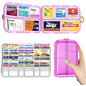 Pill Organizer Medicine Organizer Travel Essentials - Travel Pill Case with Labels, Large Daily Medicine Dispenser (Pink)