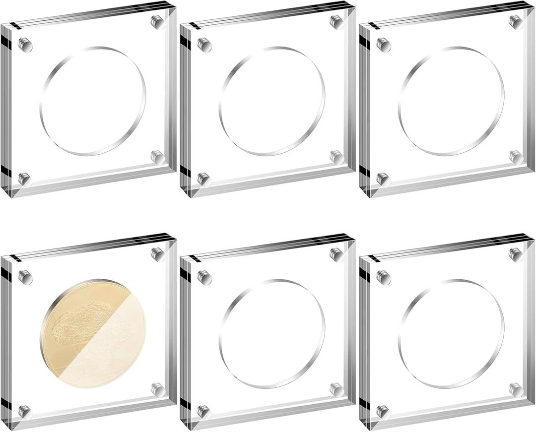 Kathfly 6 Pack Challenge Coin Display Holder Stands Case Square Shape Acrylic Capsules Display Frame for Collectors Military Challenge Coin Antique (2 Inch)