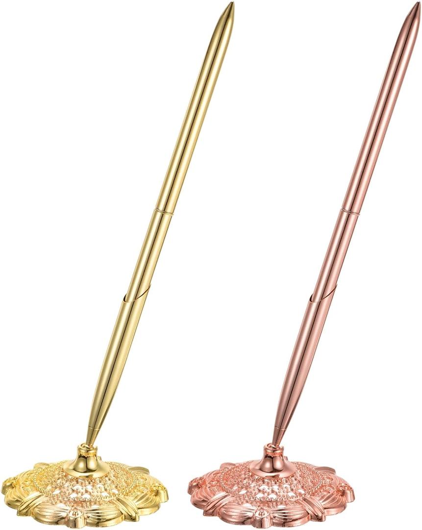 PATIKIL 2 Set Wedding Pen with Pen Holder, Guest Book Pen with Holder, Gold/Rose Gold