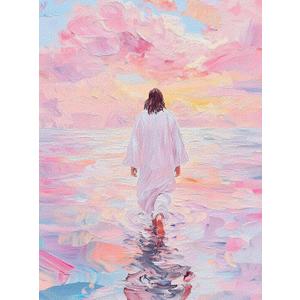 Tiwabb Jesus Diamond Art Kits for Adults,Pink Wall Art Religious Christian Diamond Painting Kits for Adults,5D Full Drill DIY Diamond Dot Gem Art Kit Wall Home Decor Arts Craft 12X16 inch