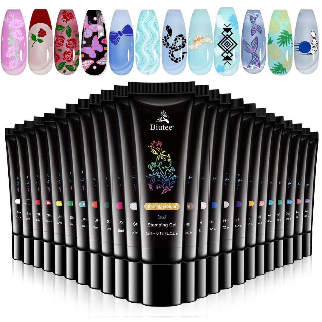 Biutee Nail Stamping Polish Gel 24 Colors 5ML UV LED Special Printed Polish Gel for Nail Stamp Plate