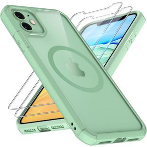 TAURI 3 in 1 Magnetic for iPhone 11 Case Light Green, with 2X HD Screen Protector, 12 FT Drop Protection, Compatible with Magsafe Case for iPhone 11 Phone Case 6.1 inch