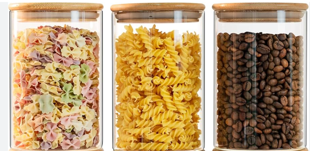  2 Pack Glass Storage Jar with Bamboo Lid, 23.7 FL Oz Kitchen Glass Food Storage Containers for Candy, Coffee Tea Beans, Oats,Flour, Grains