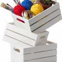 Hampton Art White Wood Crate Set 3pc, 9.33x6.5x4.25 Inch, Decorative Wooden Storage Crates, Home Decor Organizer, Crafts, Photos, Keepsakes, Farmhouse Display