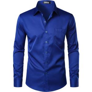 ZEROYAA Men's Urban Stylish Casual Business Slim Fit Long Sleeve Button Up Dress Shirt with Pocket ZLCL29 Royal, Small